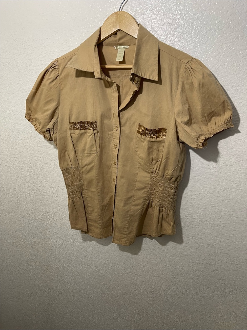 Tan Button Down Short Sleeves Top Size 1X